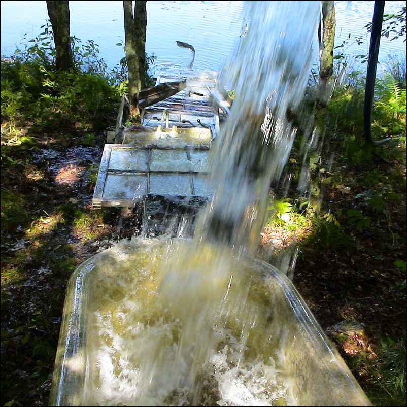 Waterfall - 12 x 1.20 x 1.20 m, wood, water, glass, iron