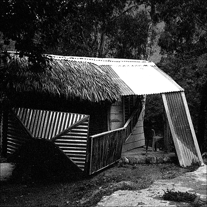 Anticiclónica - 7 x 17 x 7 m, painted wood, cane leaves, zinc, plastic